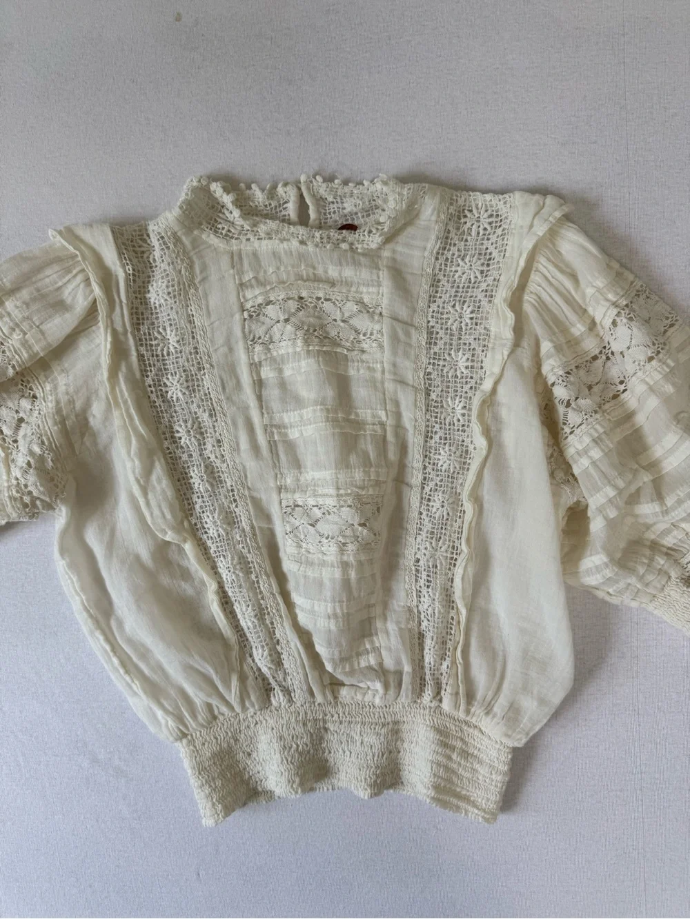 Free People Sydney Off White Crocheted Lace Victorian Romantic Top Small